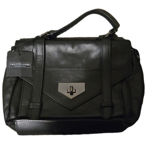Valentina Fiore Handbags - NWT VALENTINA FIORE Black Leather Handbag. ITALIAN Leather Satchel